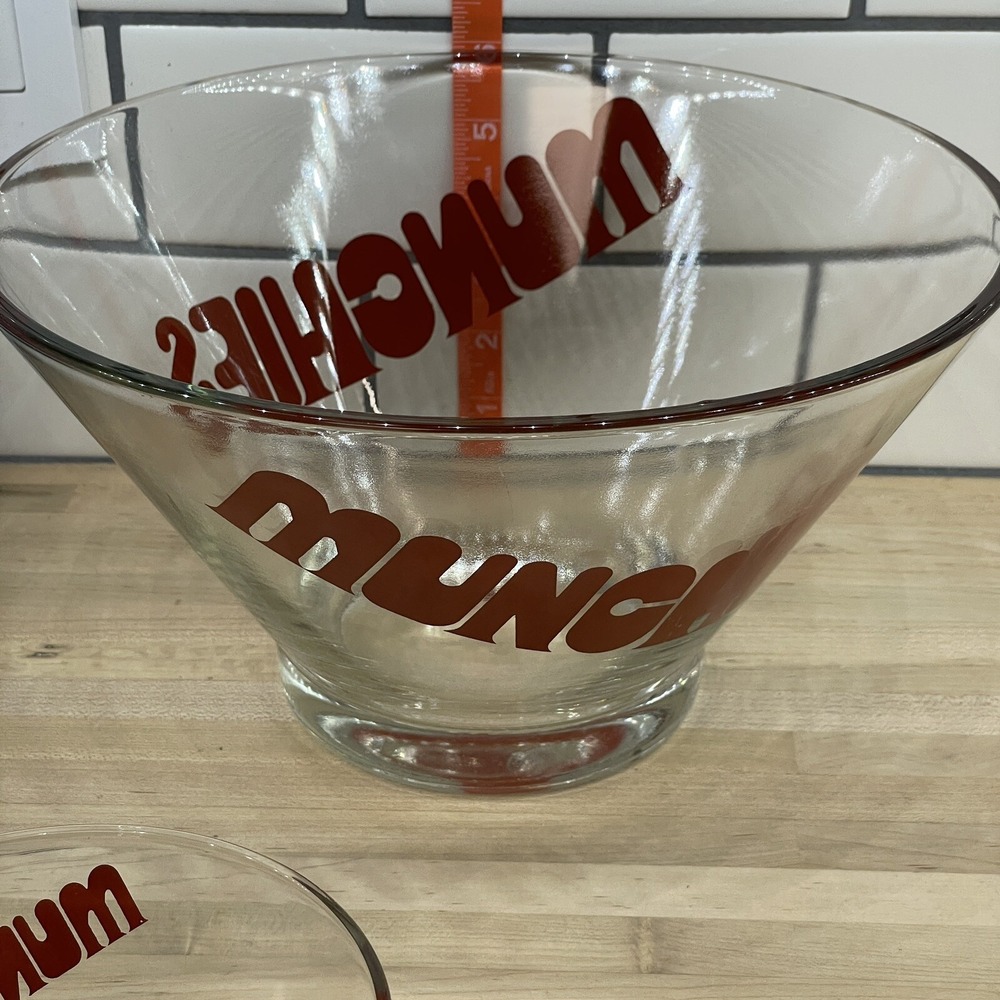 Vintage Munchies Wheaton Glass Snack Bowl Set Red Typography Heavy Set of 7 * - Picture 11 of 16